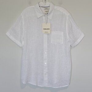 Thom Aaron 100% Linen Short Sleeve Button Shirt White Large NEW‎